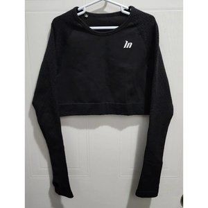 Muscle Nation Women's Long Sleeve Cropped Top‎ w/ Thumb Holes Black Size XXS